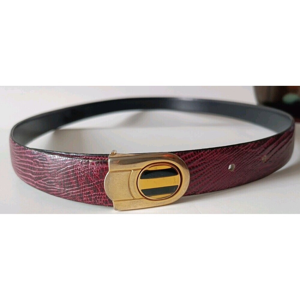 Vintage Men's Leather Belt Sz 36 Wine Made In HaitI Brass UNBRANDED Snakeskin